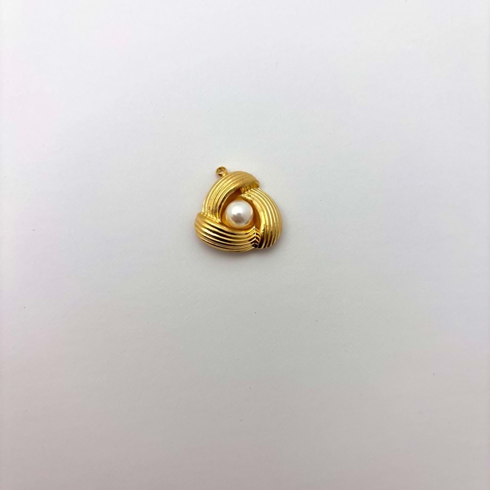 Gold Çelik İncili Burgu Kalp Takı Ucu 18 mm-1 Adet