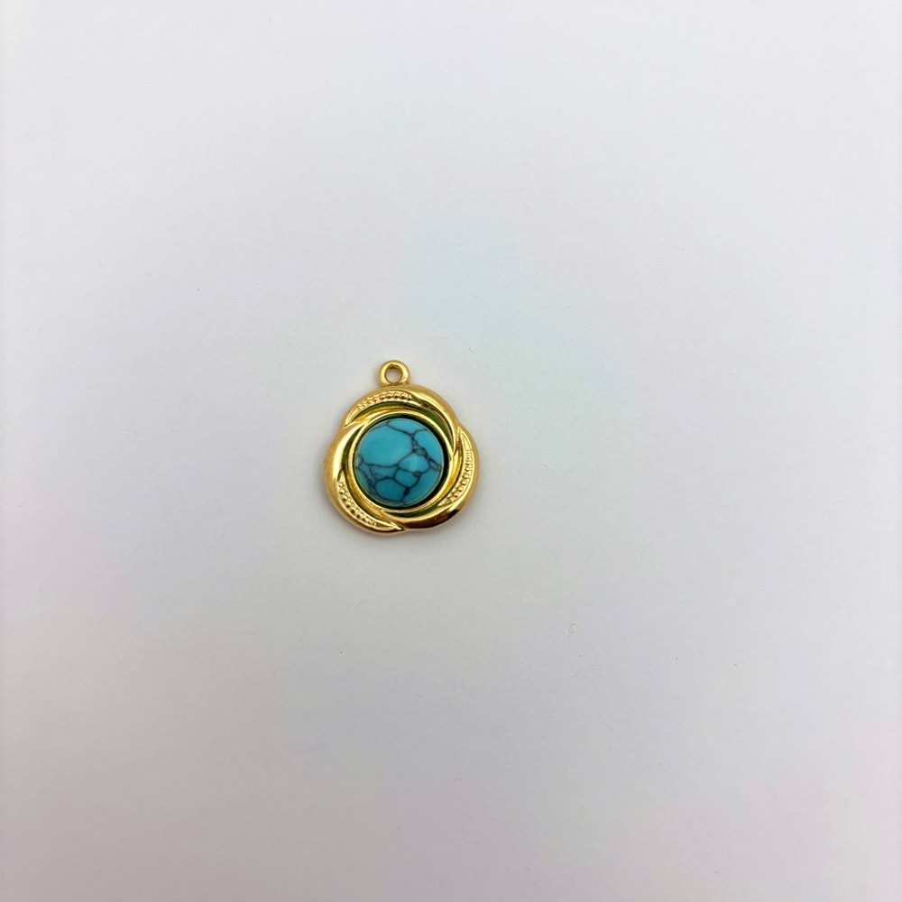 Gold Çelik Turkuaz Taşlı Oval Takı Ucu 16 mm-1 Adet