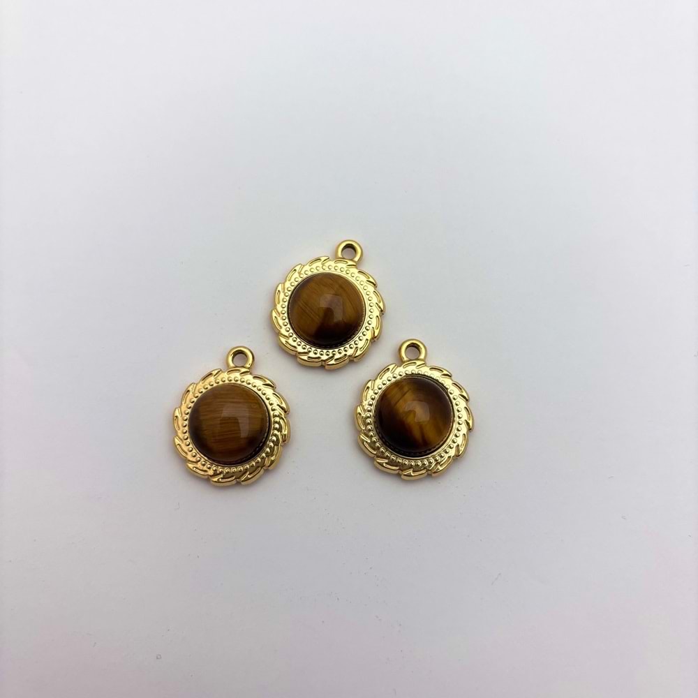 Gold Çelik Kaplan Gözü Taşlı Yuvarlak Takı Ucu 18 mm-1 Adet