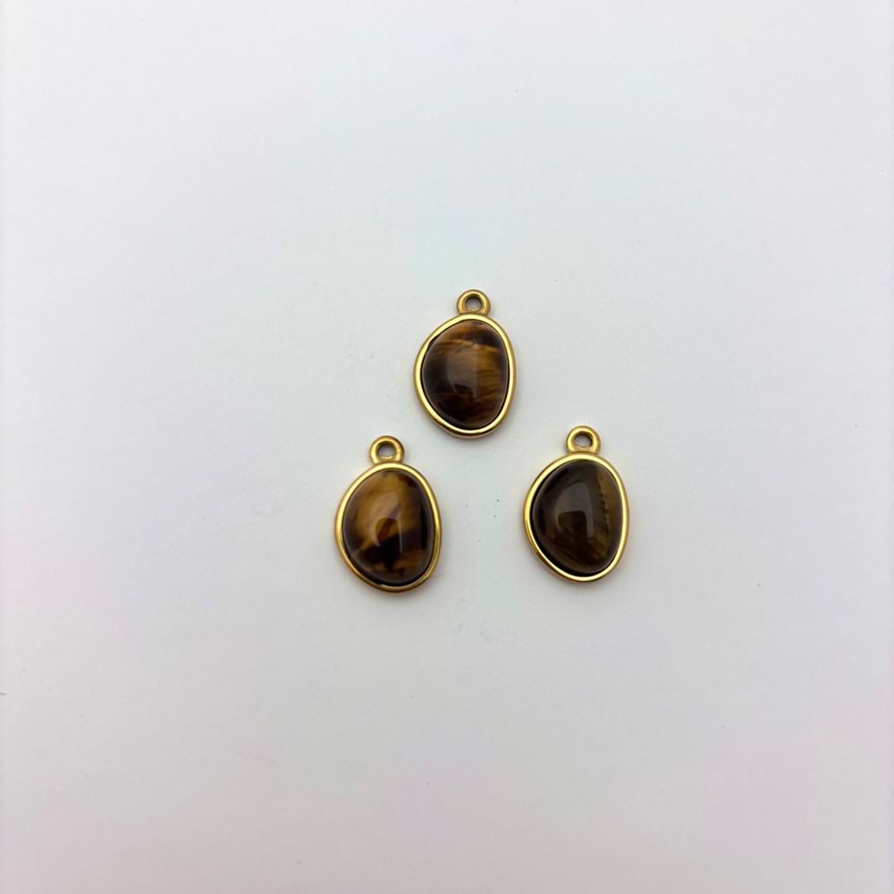 Gold Çelik Kaplan Gözü Taşlı Mini Oval Takı Ucu 11 mm-1 Adet
