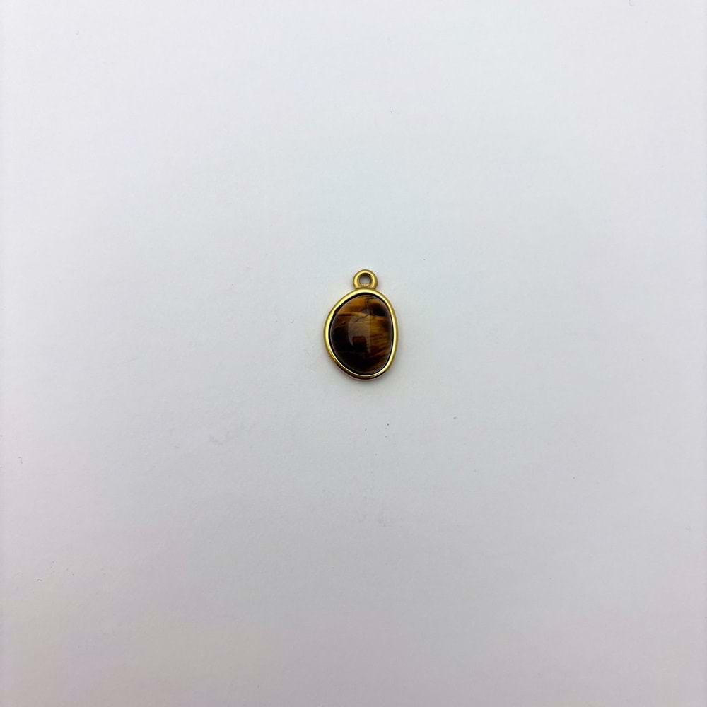 Gold Çelik Kaplan Gözü Taşlı Mini Oval Takı Ucu 11 mm-1 Adet