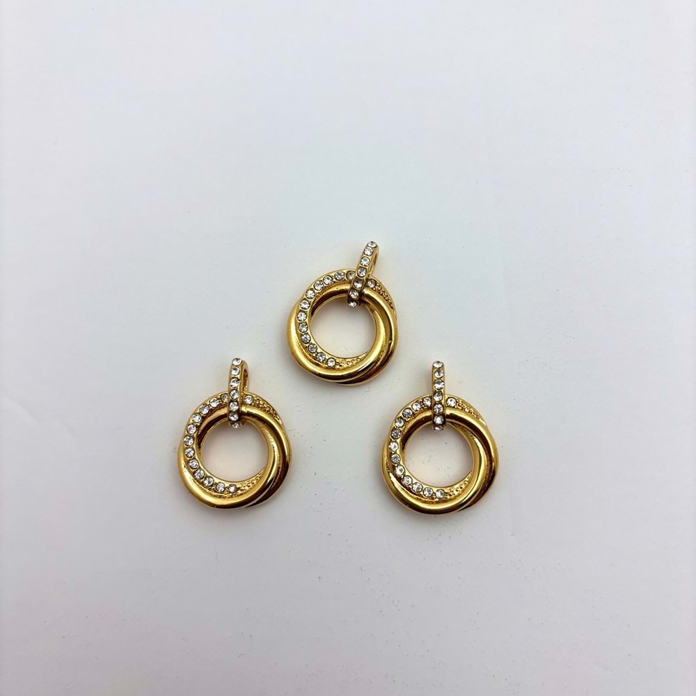 Gold Çelik Zirkon Taşlı Takı Ucu 18 mm-1 Adet