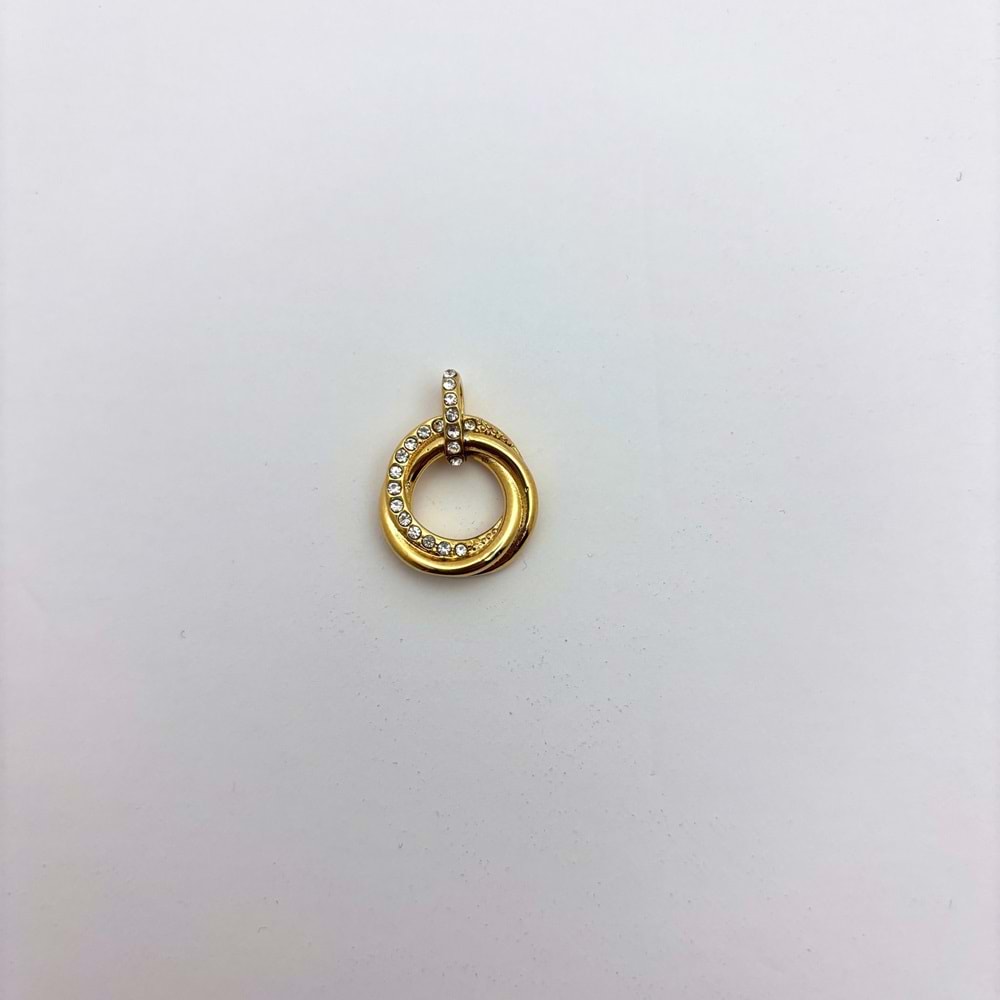 Gold Çelik Zirkon Taşlı Takı Ucu 18 mm-1 Adet