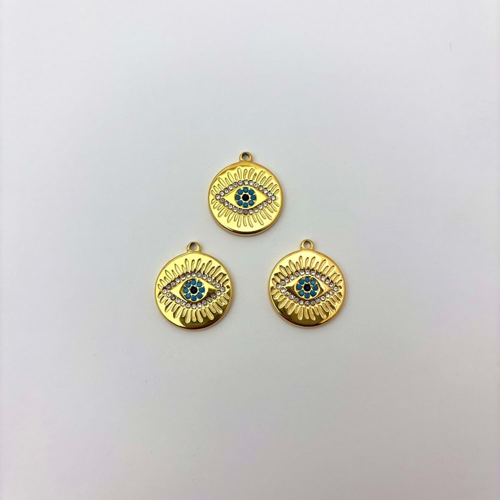 Gold Çelik Nazar Boncuklu Göz Takı Ucu 18 mm-1 Adet