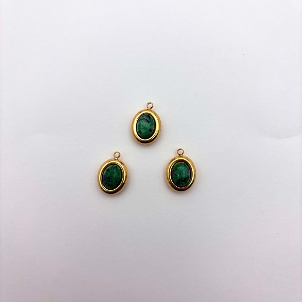 Gold Çerçeveli Yeşil Doğal Taş Oval Model 8 mm 1 Adet