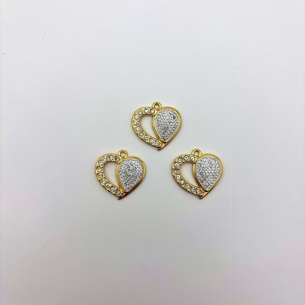 Gold Zirkon Taşlı Çift Renk Kalp Model 18 mm 1 Adet
