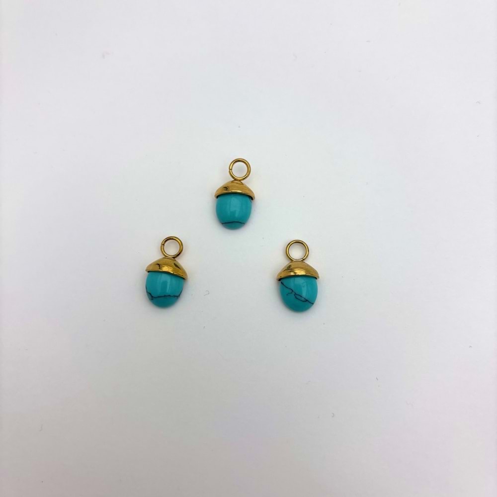 Gold Turkuaz Taşlı Meşe Palamudu Model 6 mm 1 Adet