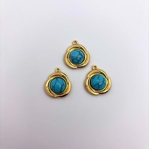 Gold Çelik Turkuaz Taşlı Oval Takı Ucu 16 mm-1 Adet