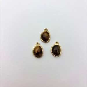 Gold Çelik Kaplan Gözü Taşlı Mini Oval Takı Ucu 11 mm-1 Adet