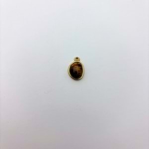 Gold Çelik Kaplan Gözü Taşlı Mini Oval Takı Ucu 11 mm-1 Adet