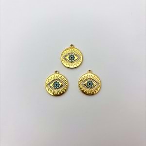 Gold Çelik Nazar Boncuklu Göz Takı Ucu 18 mm-1 Adet