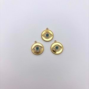 Gold Çelik Nazar Boncuklu Göz Takı Ucu 16 mm-1 Adet