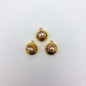 Gold Çerçeveli Kahve Ton Figürlü Kolye Ucu 12 mm-1 Adet