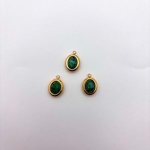 Gold Çerçeveli Yeşil Doğal Taş Oval Model 8 mm 1 Adet