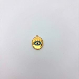 Gold Nazar Boncuklu Oval Madalyon Model 12 mm 1 Adet