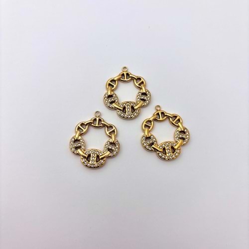 Gold Çelik Zirkon Taşlı Halka Takı Ucu 19 mm-1 Adet