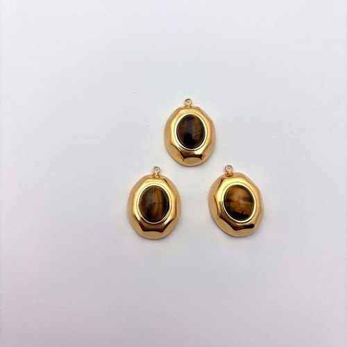 Gold Çelik Kaplan Gözü Taşlı Oval Takı Ucu 16 mm-1 Adet