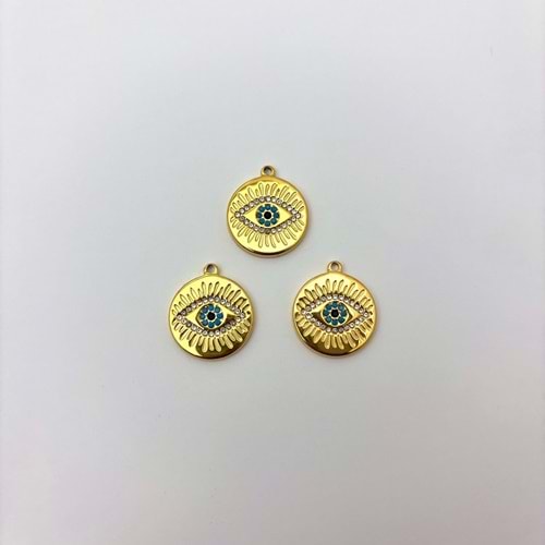 Gold Çelik Nazar Boncuklu Göz Takı Ucu 18 mm-1 Adet