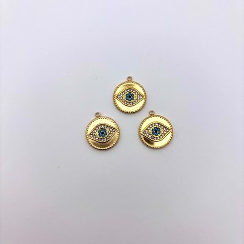Gold Çelik Nazar Boncuklu Göz Takı Ucu 16 mm-1 Adet