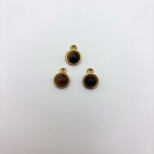 Gold Çerçeveli Kahverengi Doğal Taş Kolye Ucu 8 mm-1 Adet