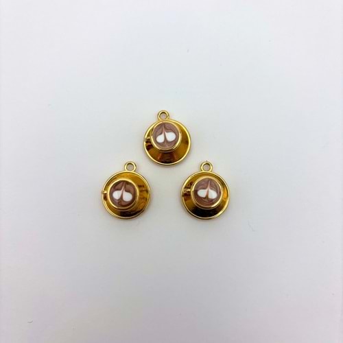 Gold Çerçeveli Kahve Ton Figürlü Kolye Ucu 12 mm-1 Adet