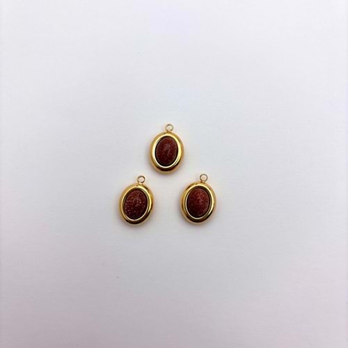 Gold Çerçeveli Kahverengi Simli Oval Taş Model 8 mm 1 Adet
