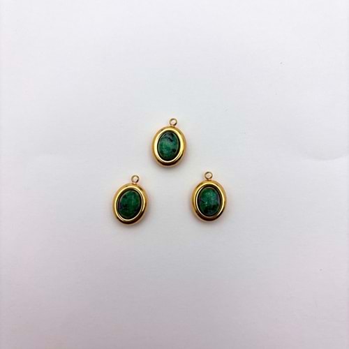 Gold Çerçeveli Yeşil Doğal Taş Oval Model 8 mm 1 Adet