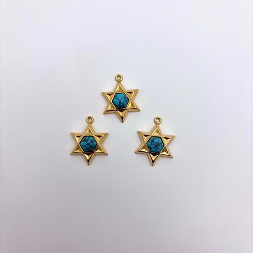 Gold Turkuaz Taşlı Altı Köşe Yıldız Model 16 mm 1 Adet