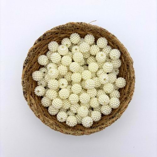 14 mm Plastik İnci Böğürtlen Krem 100 Gr