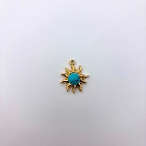 Gold Turkuaz Taşlı Dalgalı Güneş Kolye Ucu 16 mm-1 Adet