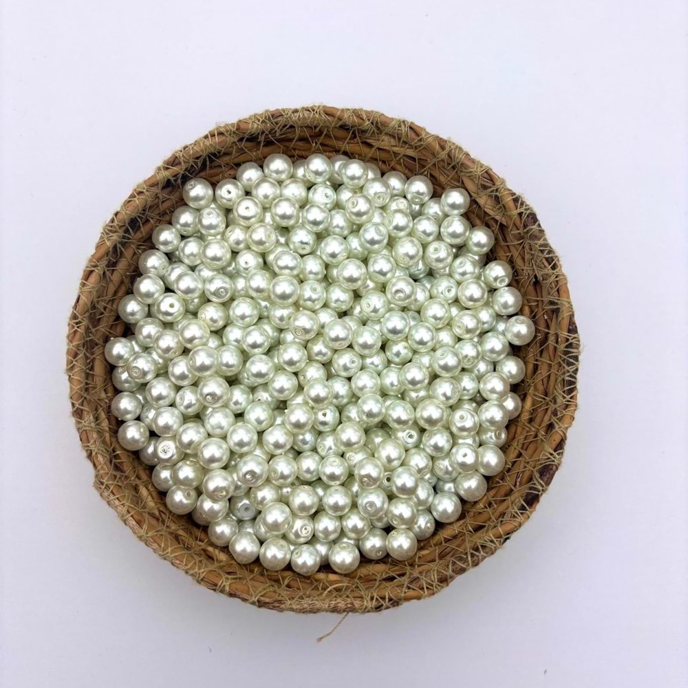 8 mm Cam İnci Beyaz 100 Gr