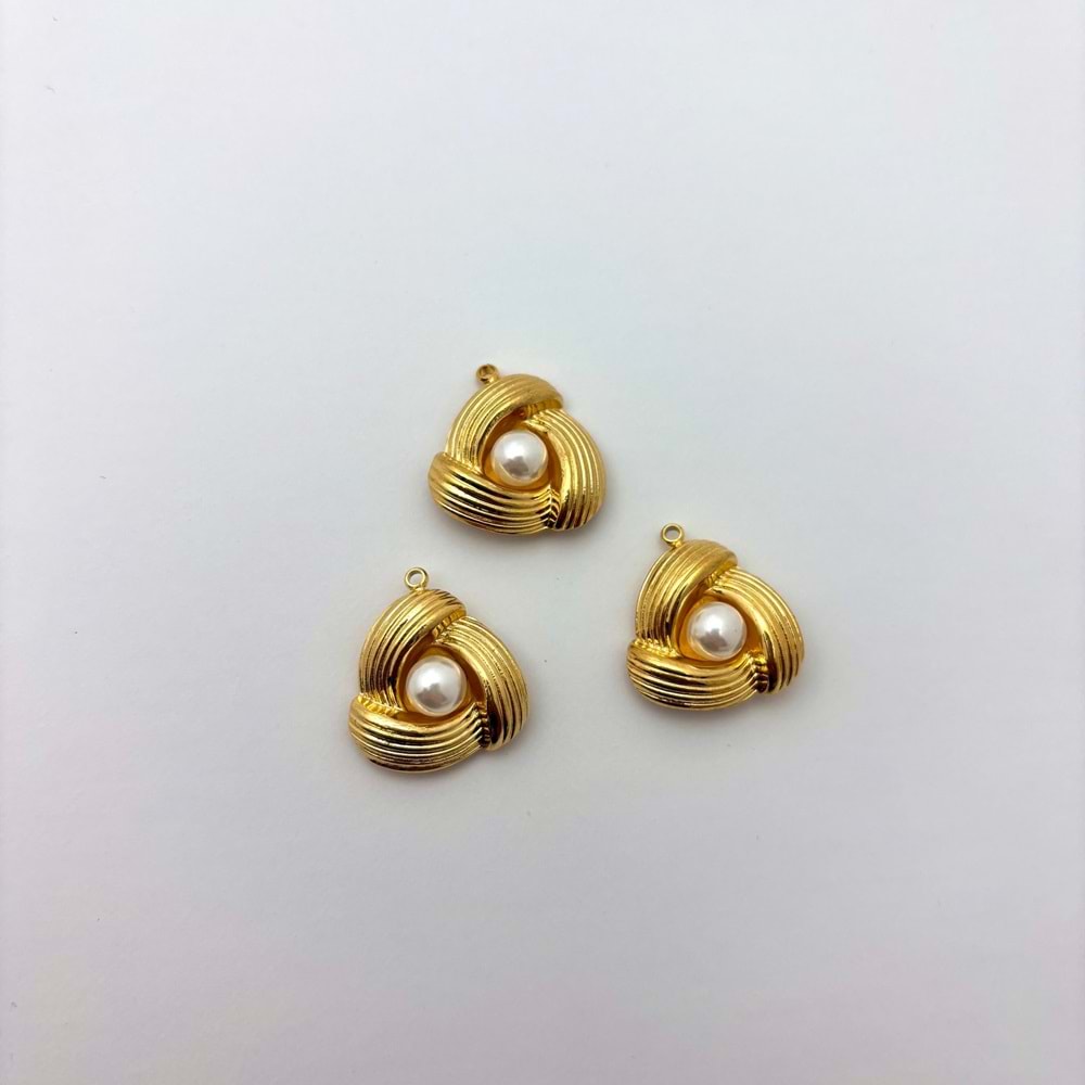 Gold Çelik İncili Burgu Kalp Takı Ucu 18 mm-1 Adet