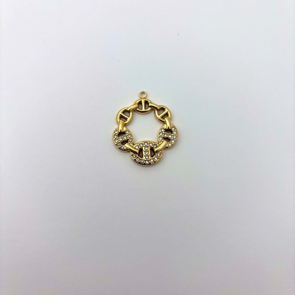 Gold Çelik Zirkon Taşlı Halka Takı Ucu 19 mm-1 Adet