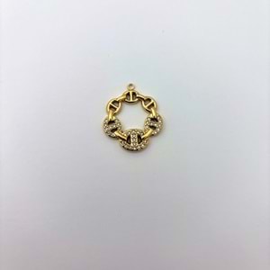 Gold Çelik Zirkon Taşlı Halka Takı Ucu 19 mm-1 Adet