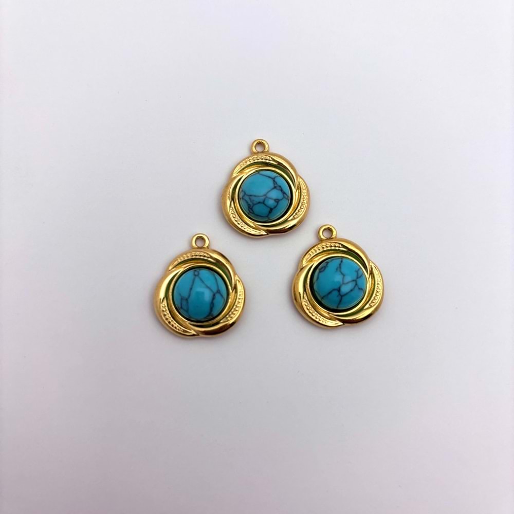 Gold Çelik Turkuaz Taşlı Oval Takı Ucu 16 mm-1 Adet