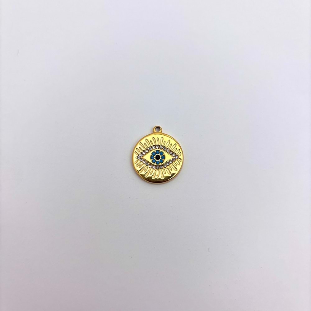 Gold Çelik Nazar Boncuklu Göz Takı Ucu 18 mm-1 Adet