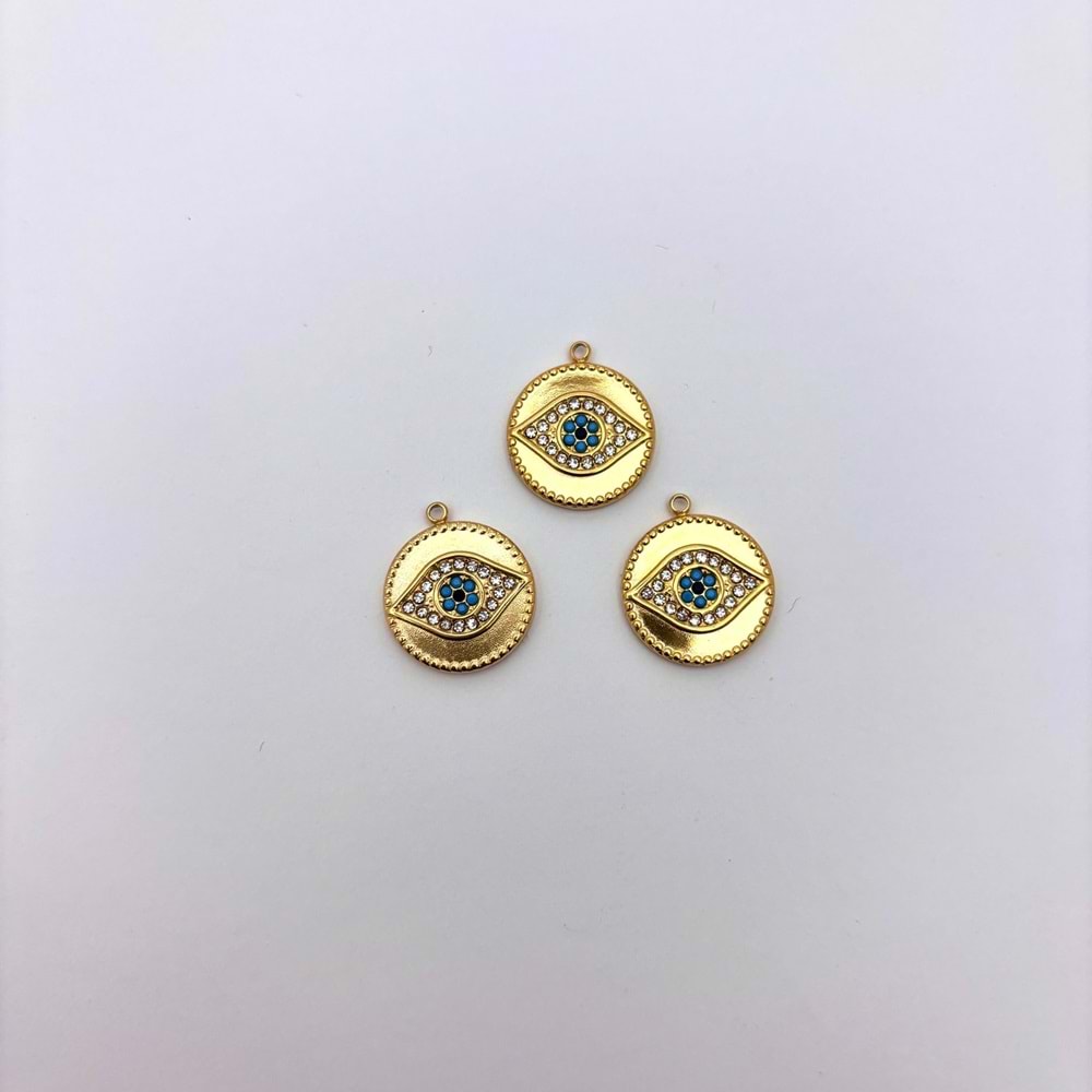 Gold Çelik Nazar Boncuklu Göz Takı Ucu 16 mm-1 Adet