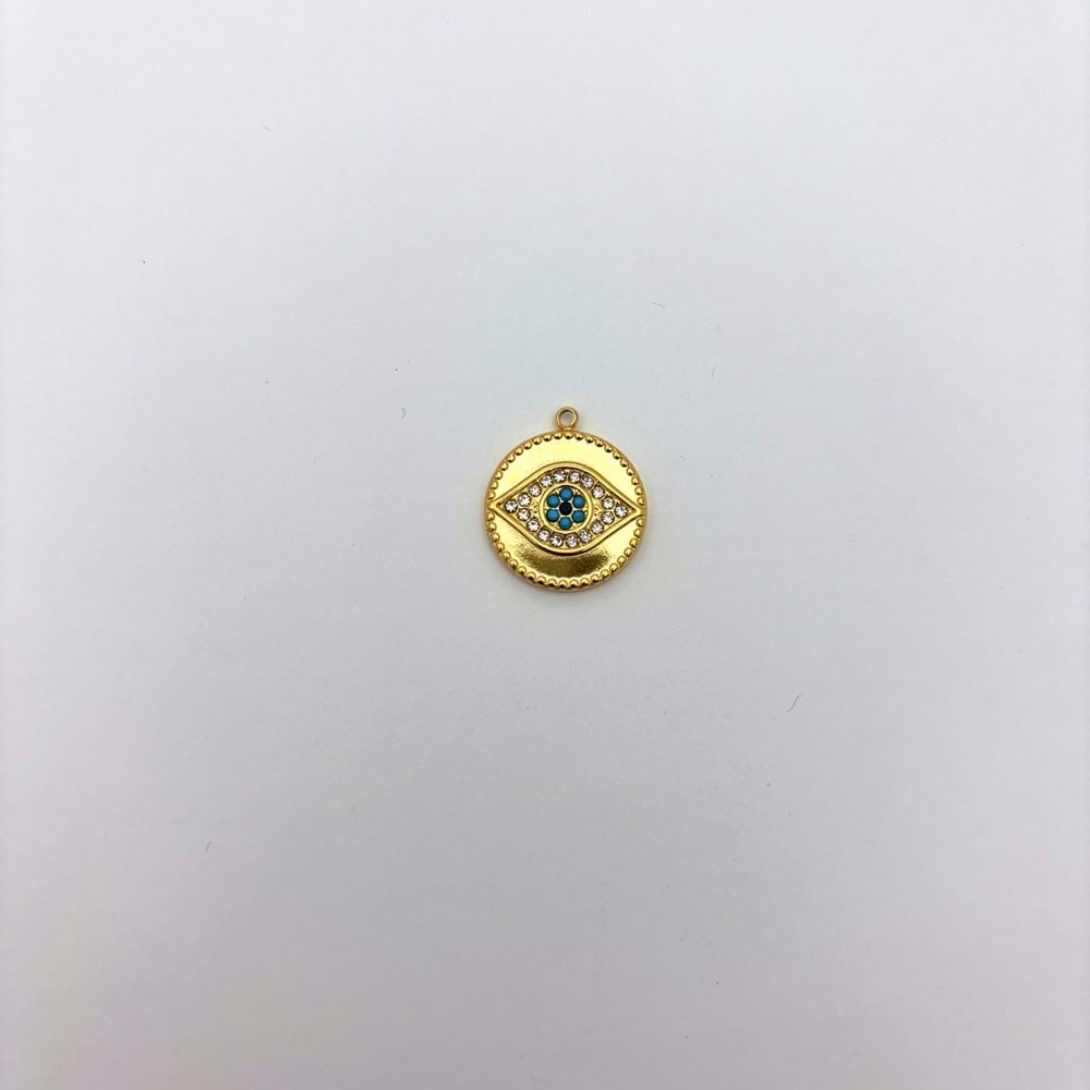 Gold Çelik Nazar Boncuklu Göz Takı Ucu 16 mm-1 Adet