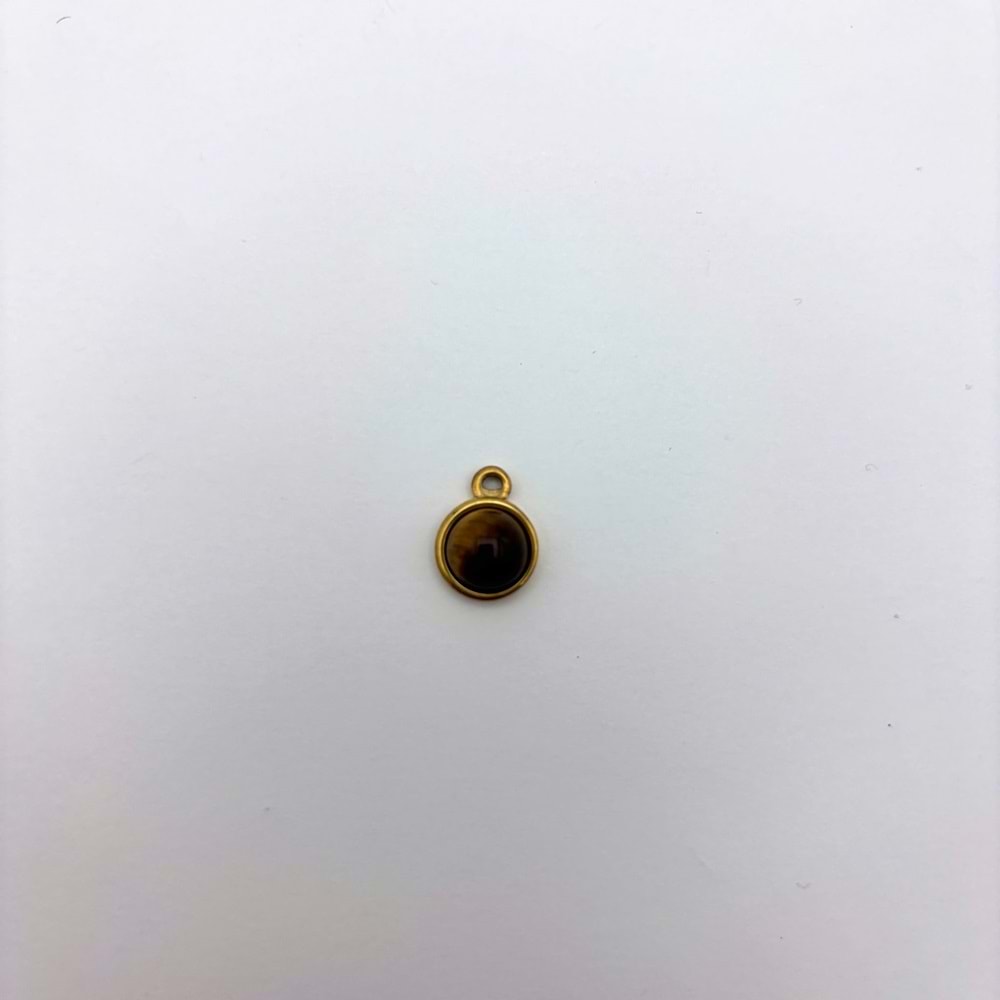 Gold Çerçeveli Kahverengi Doğal Taş Kolye Ucu 8 mm-1 Adet
