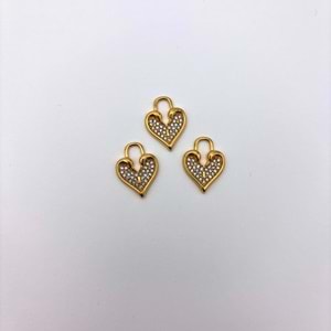 Zirkon Taşlı Gold Kalp Kilit Kolye Ucu 6 mm-1 Adet