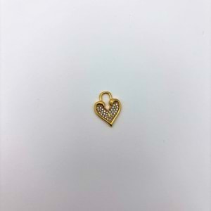 Zirkon Taşlı Gold Kalp Kilit Kolye Ucu 6 mm-1 Adet