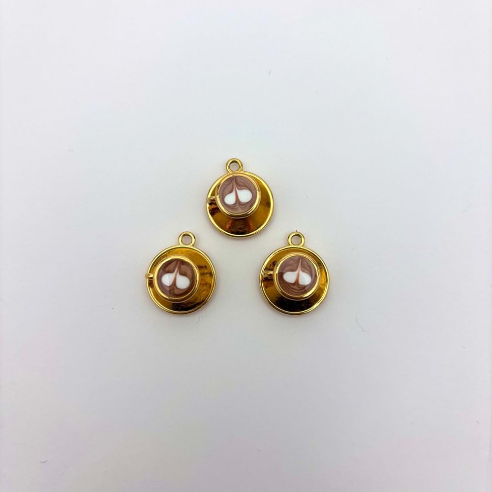 Gold Çerçeveli Kahve Ton Figürlü Kolye Ucu 12 mm-1 Adet