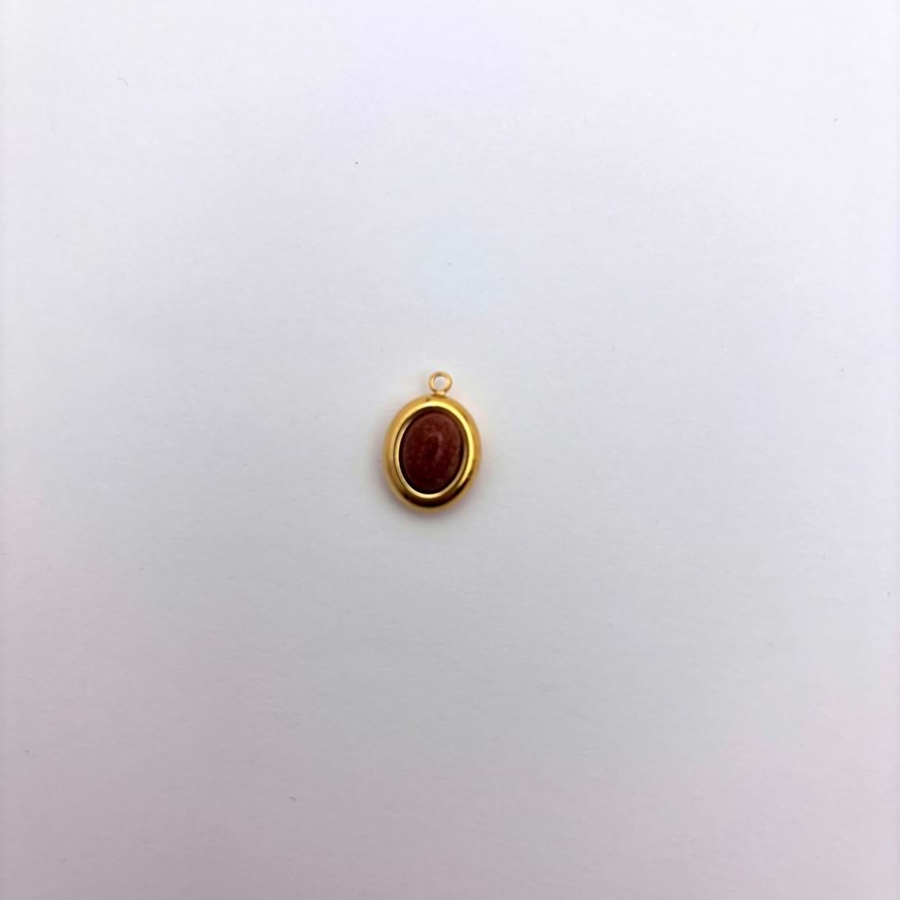 Gold Çerçeveli Kahverengi Simli Oval Taş Model 8 mm 1 Adet