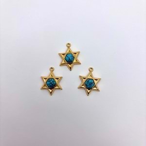 Gold Turkuaz Taşlı Altı Köşe Yıldız Model 16 mm 1 Adet