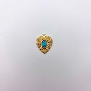 Gold Turkuaz Taşlı Vintage Kalp Model 16 mm 1 Adet