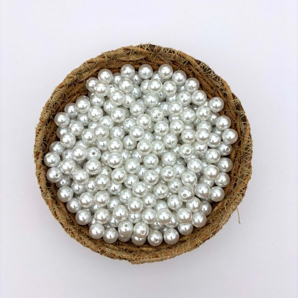 10 mm Plastik İnci Beyaz 100 Gr