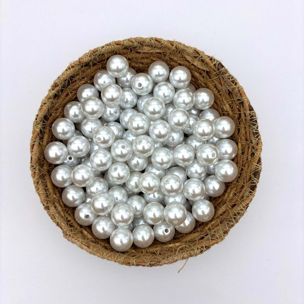 14 mm Plastik İnci Beyaz 100 Gr