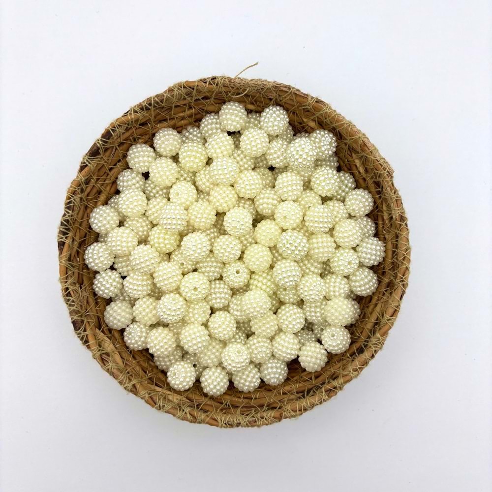 12 mm Plastik İnci Böğürtlen Krem 100 Gr