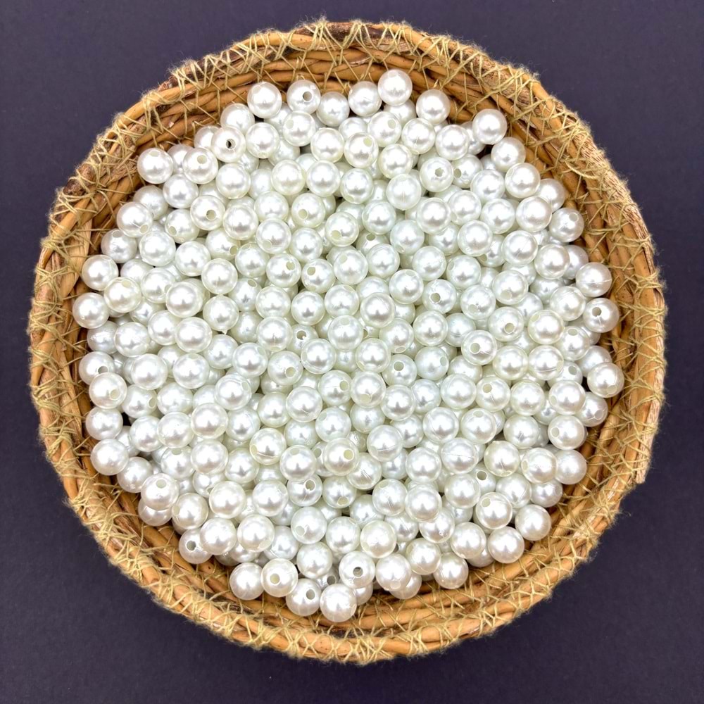 8 mm Plastik İnci Beyaz 500 Gr